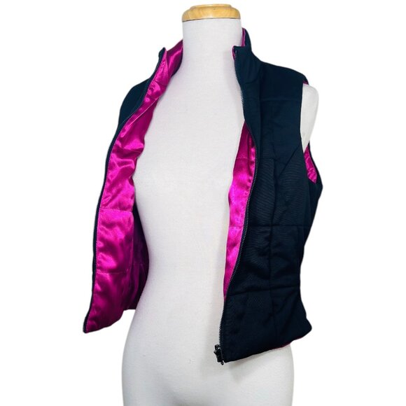 Kenneth Cole Womens Puffer Vest Black & Pink Satin Lined S - Picture 5 of 10
